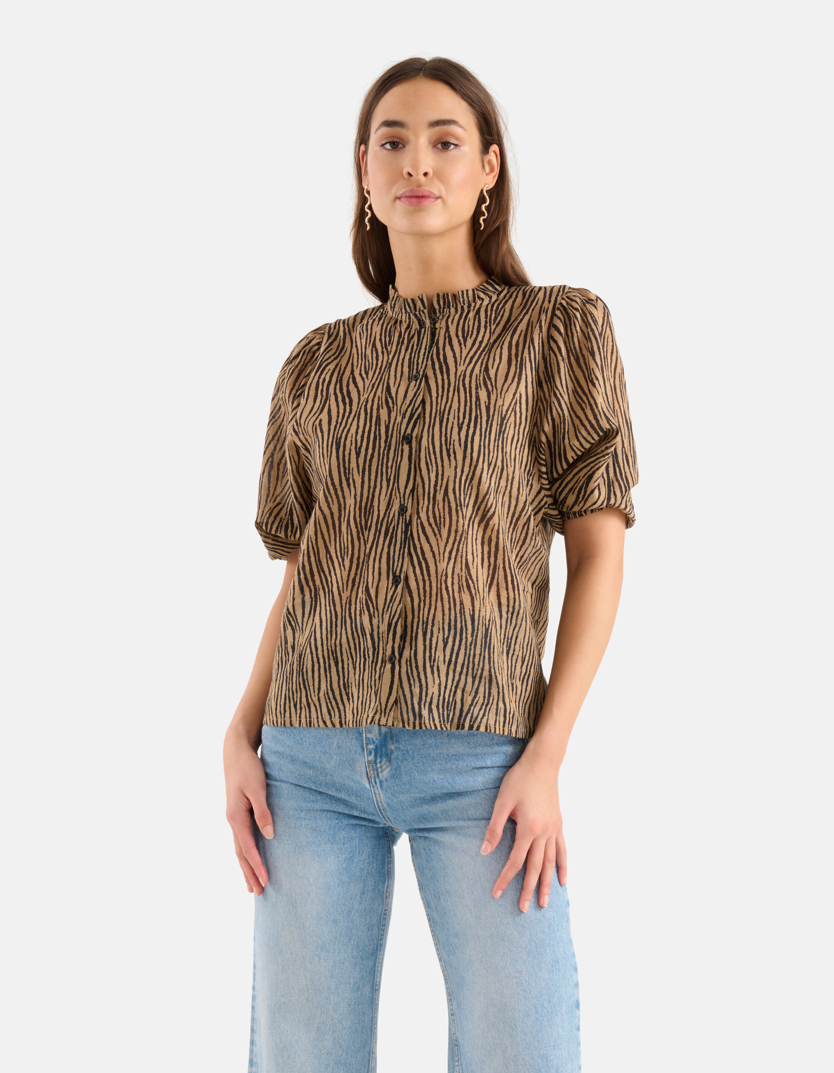 Zebra-Voile-Bluse Braun SHOEBY WOMEN