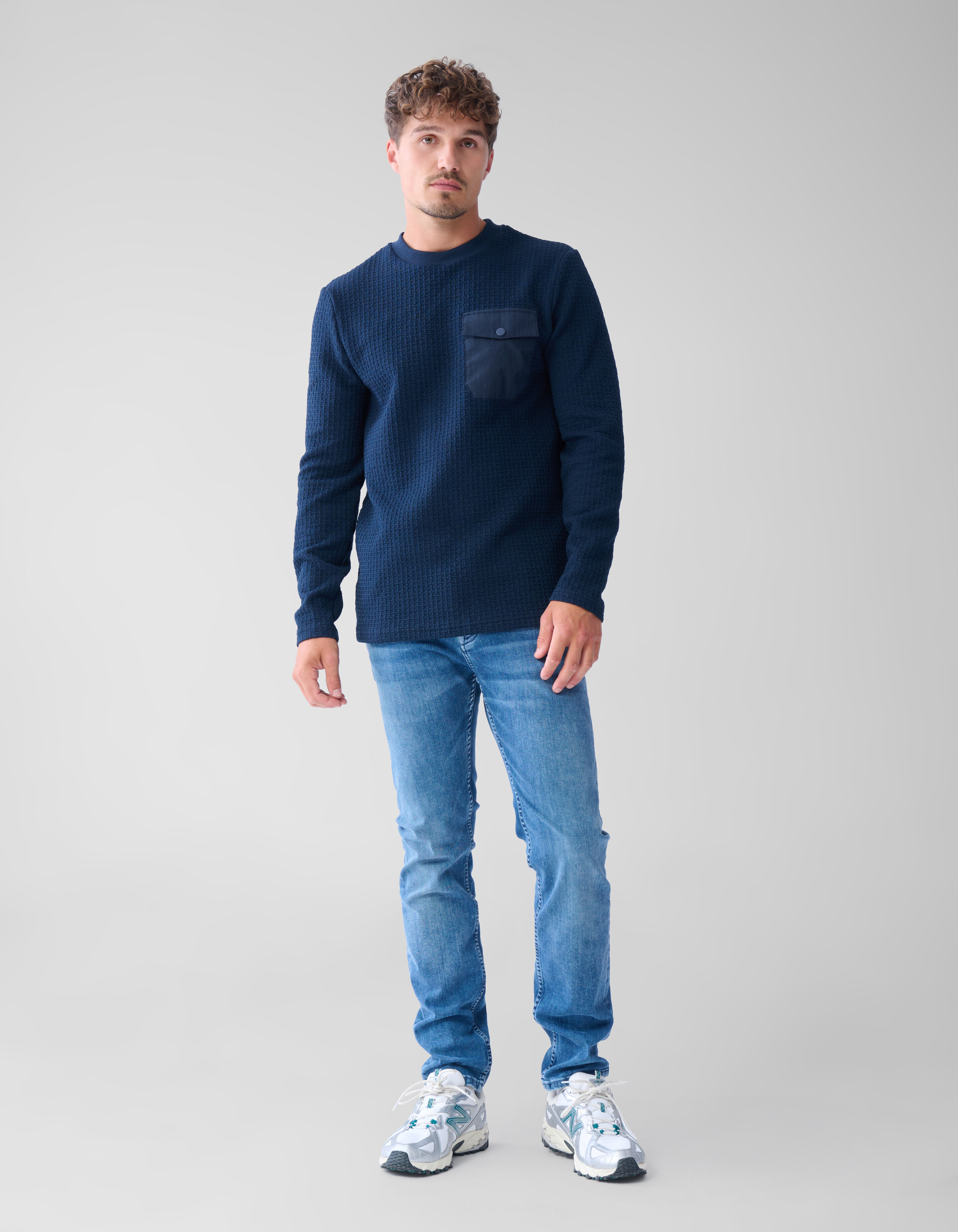 Struktur-Taschen-Pullover Dunkelblau SHOEBY MEN
