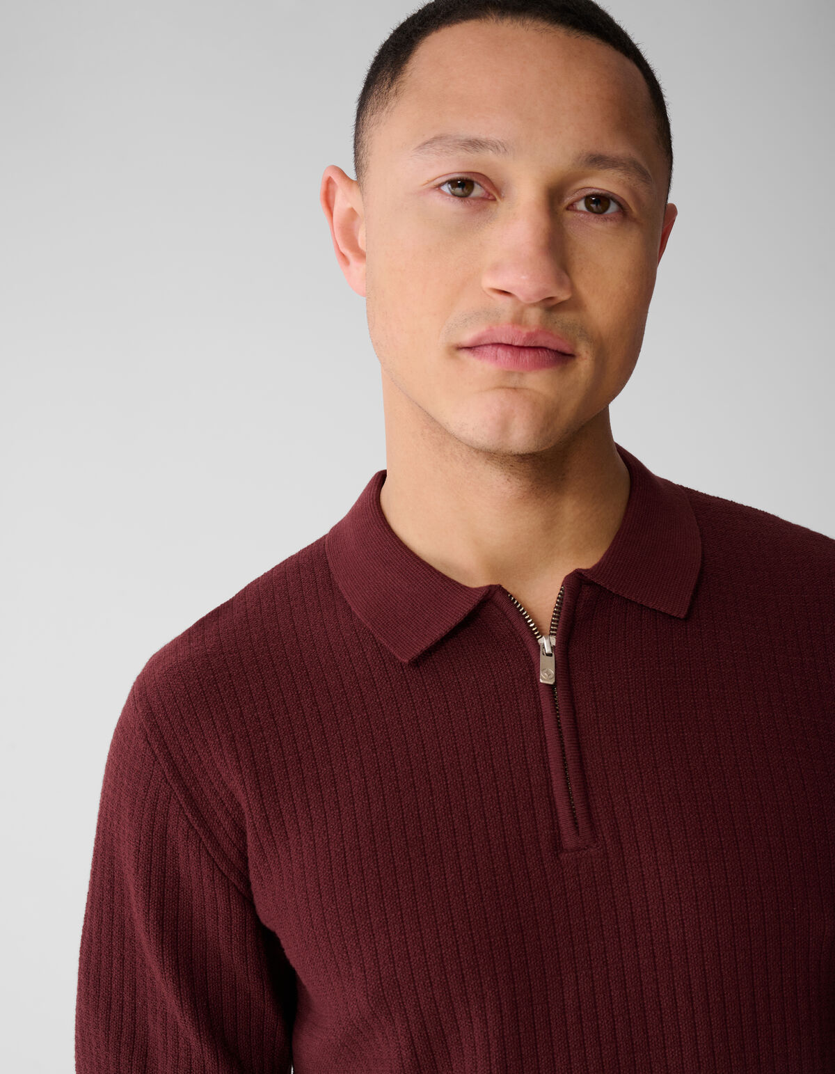 Gestricktes Zip-Poloshirt Dunkelrot SHOEBY MEN