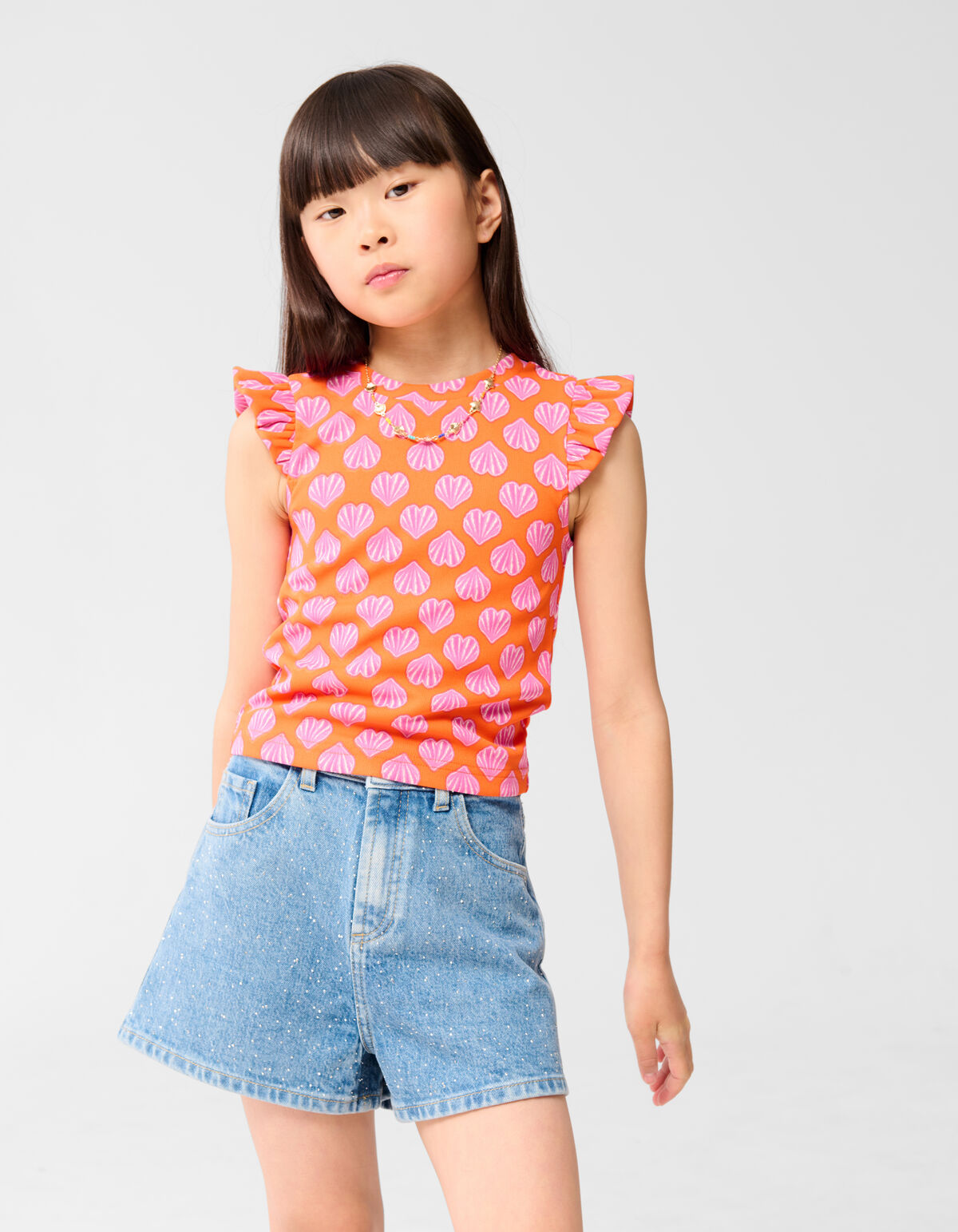 Muscheln R&uuml;schen-Top Orange SHOEBY GIRLS