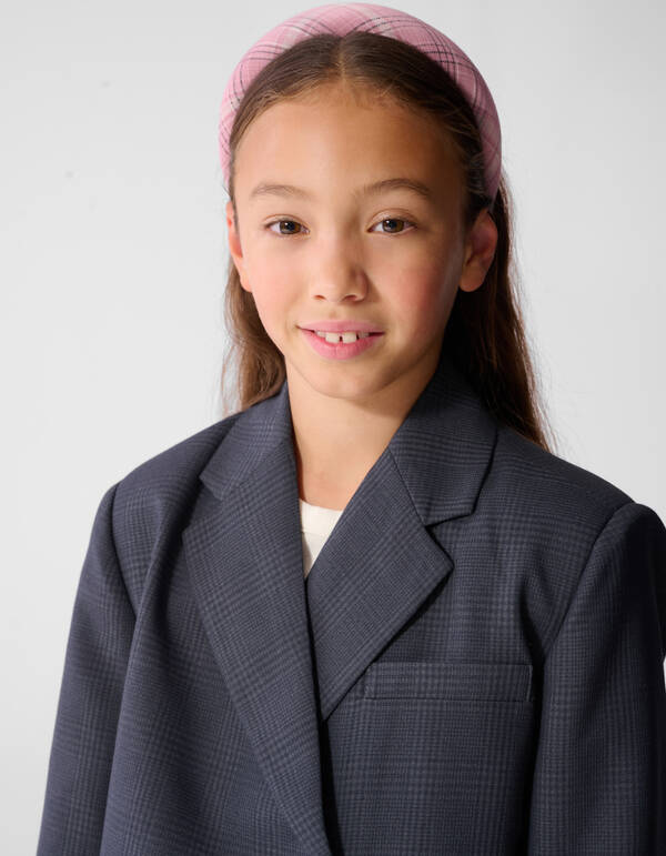 Cropped Karierter Eyelet Blazer Dunkelgrau SHOEBY GIRLS