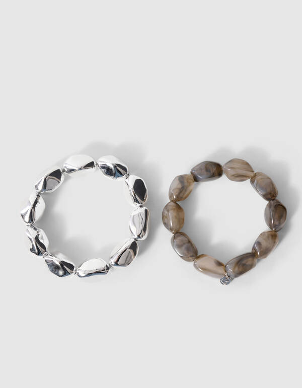 Armband-Set aus Naturperlen Silber/Grau SHOEBY ACCESSOIRES