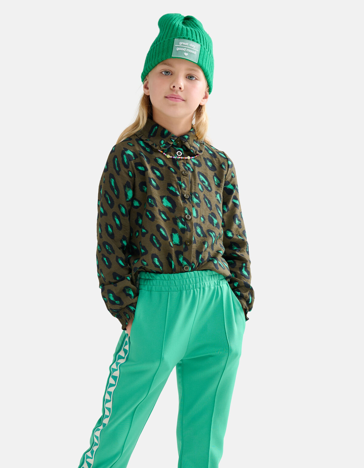Bluse mit Leopardenmuster Dunkelgrün SHOEBY GIRLS