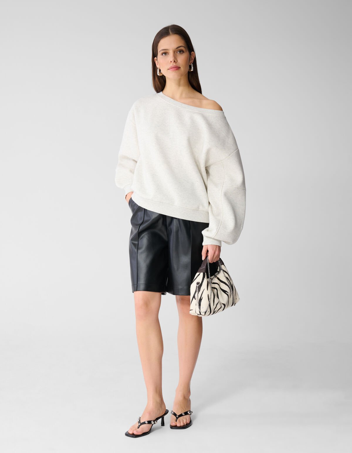 Oversized One Shoulder Sweater Hellgrau SHOEBY WOMEN