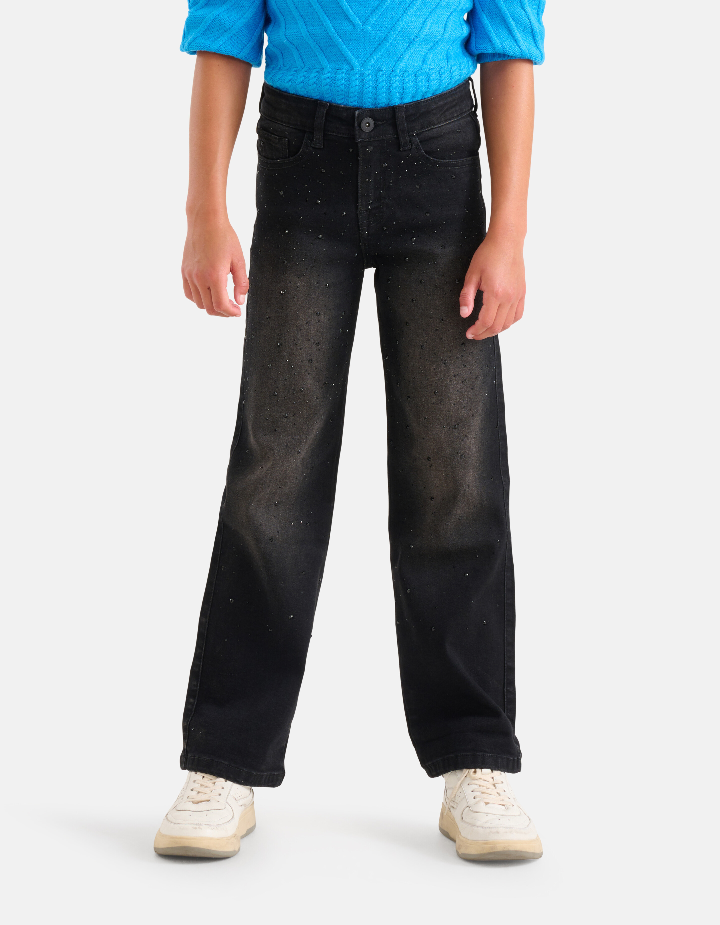 Strass Jeans mit weitem Bein Schwarz SHOEBY GIRLS
