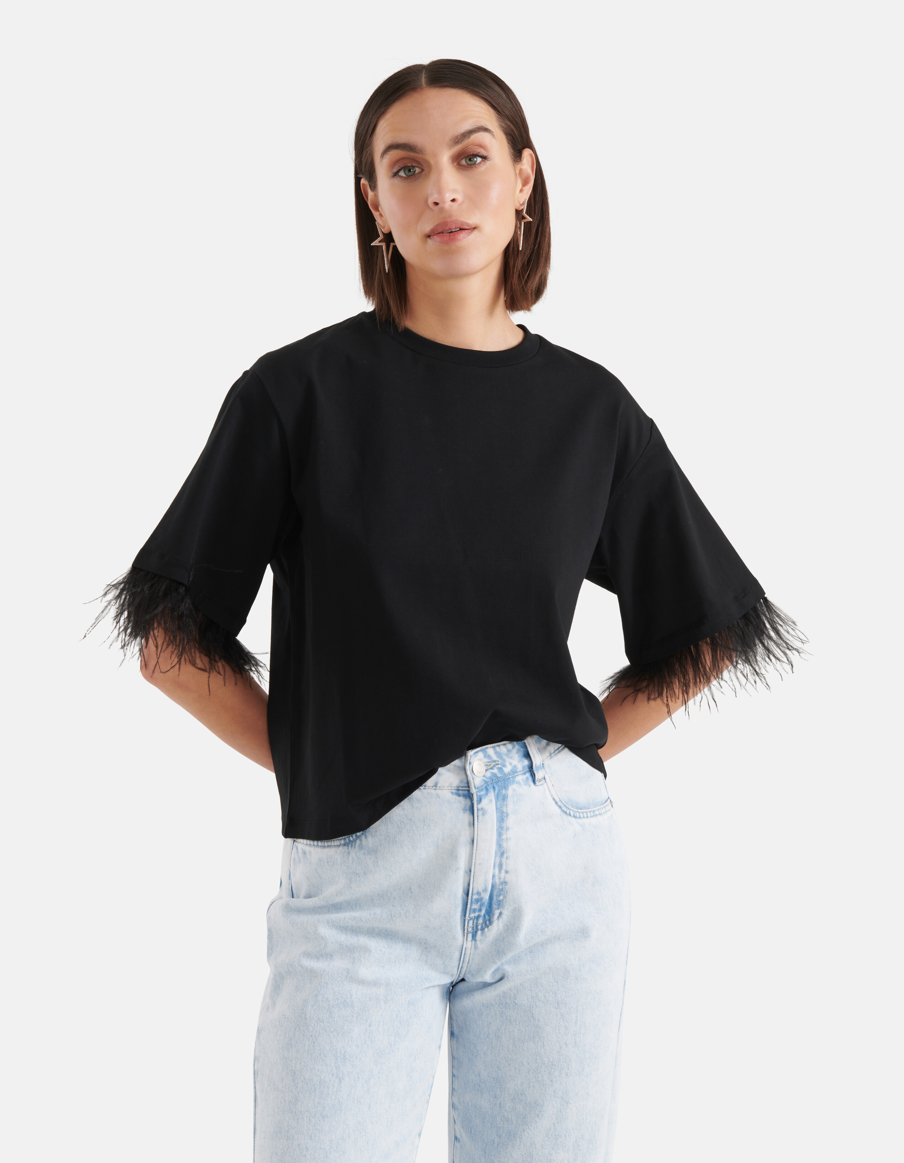 T-Shirt mit Federn Schwarz SHOEBY WOMEN