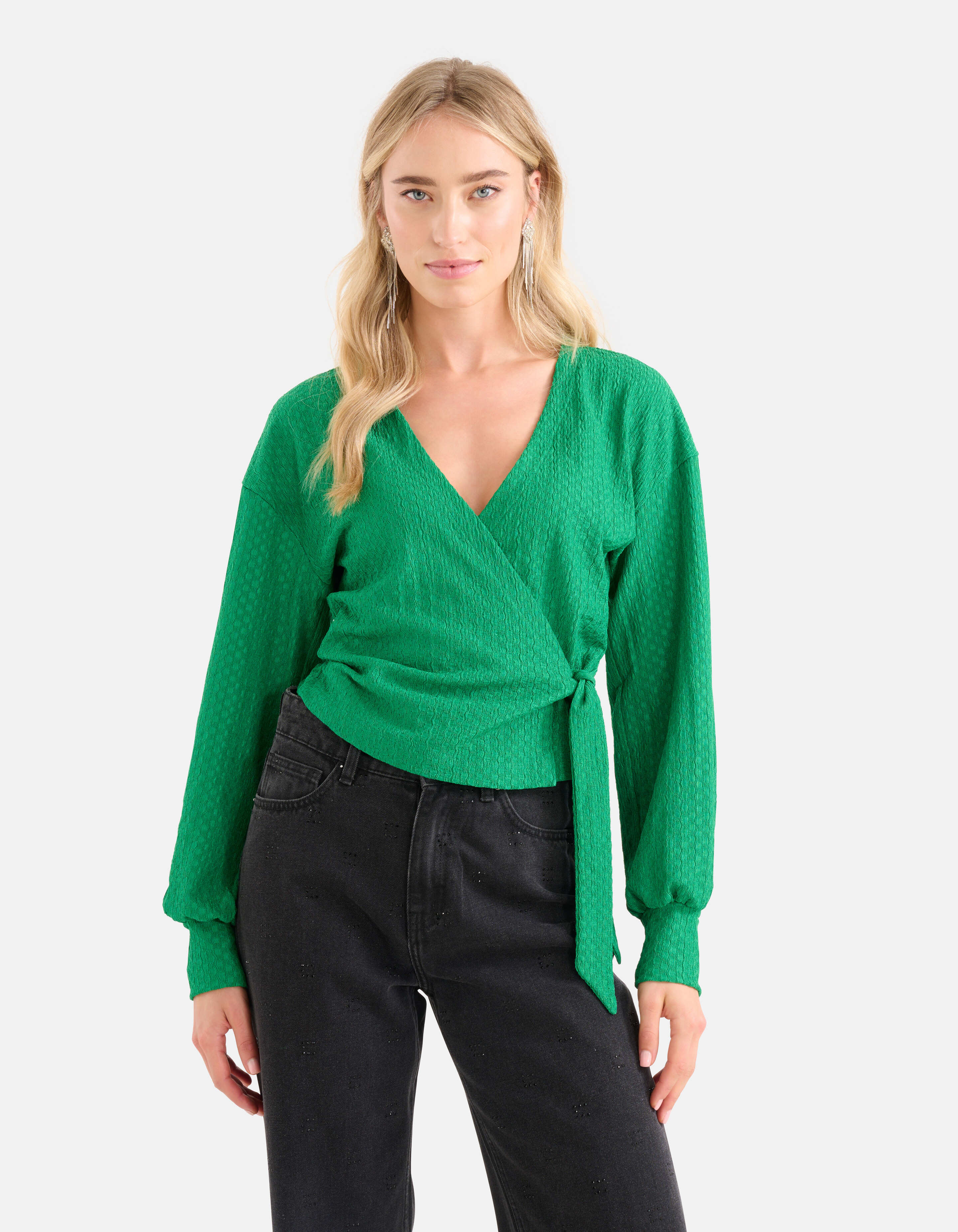 Crinkle Wrap Top Grün SHOEBY WOMEN