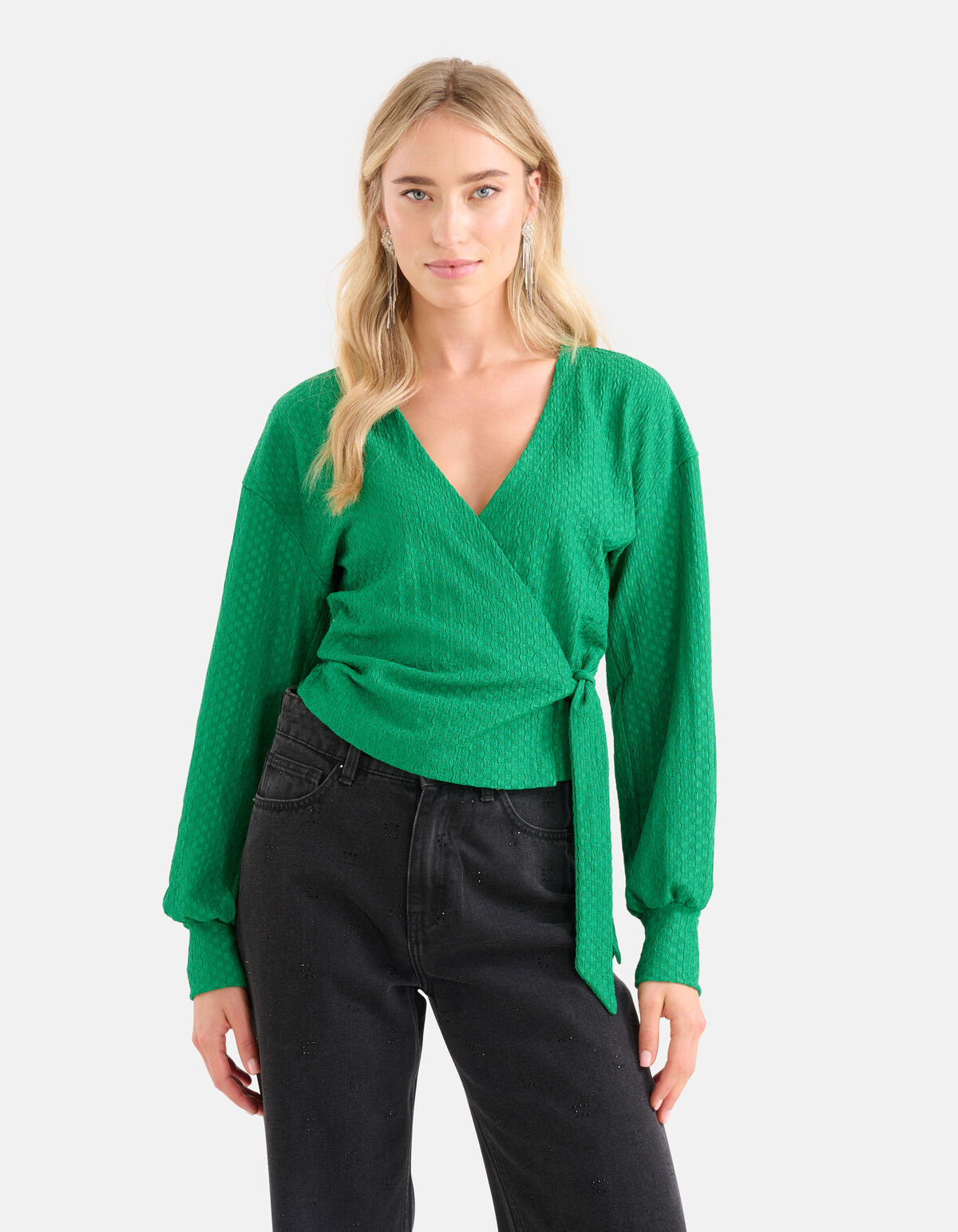 Crinkle Wrap Top Grün SHOEBY WOMEN
