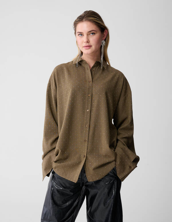 Braune Bluse mit Strasskaro SHOEBY WOMEN