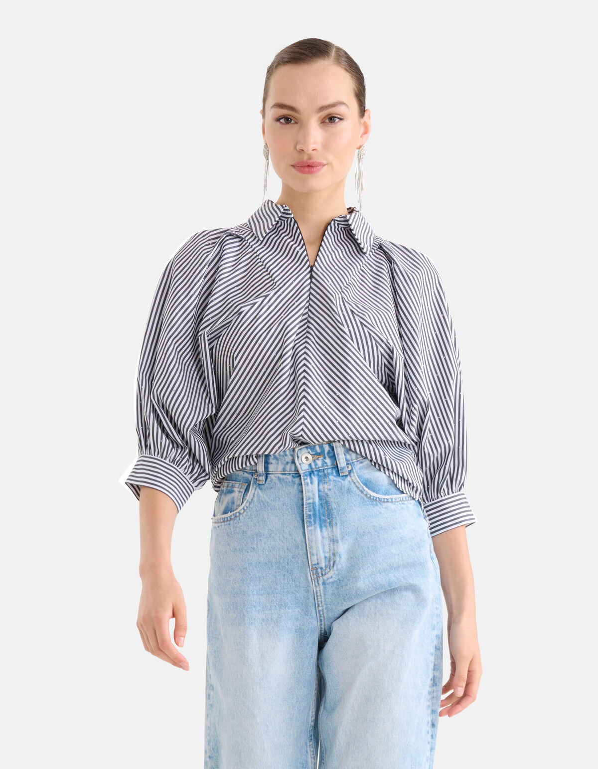 Popeline Strass-Bluse Schwarz/Weiß SHOEBY WOMEN