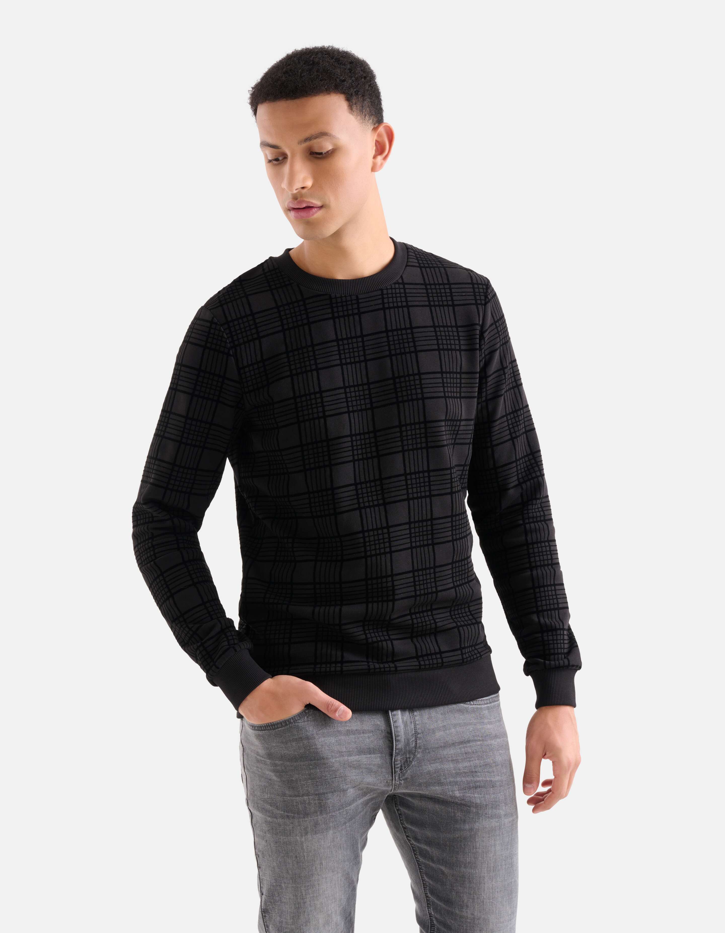 Karierter Pullover aus Samt Schwarz SHOEBY MEN