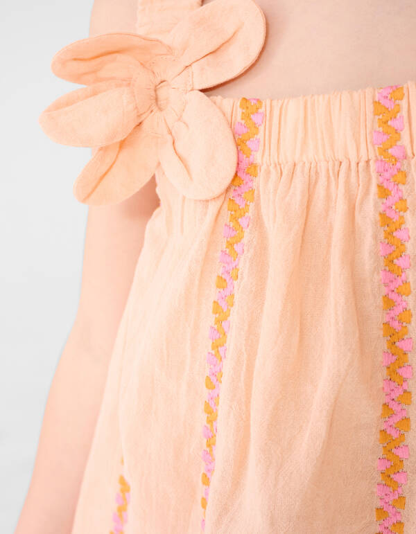 Blumenstickerei Mini Kleid Hellorange SHOEBY GIRLS