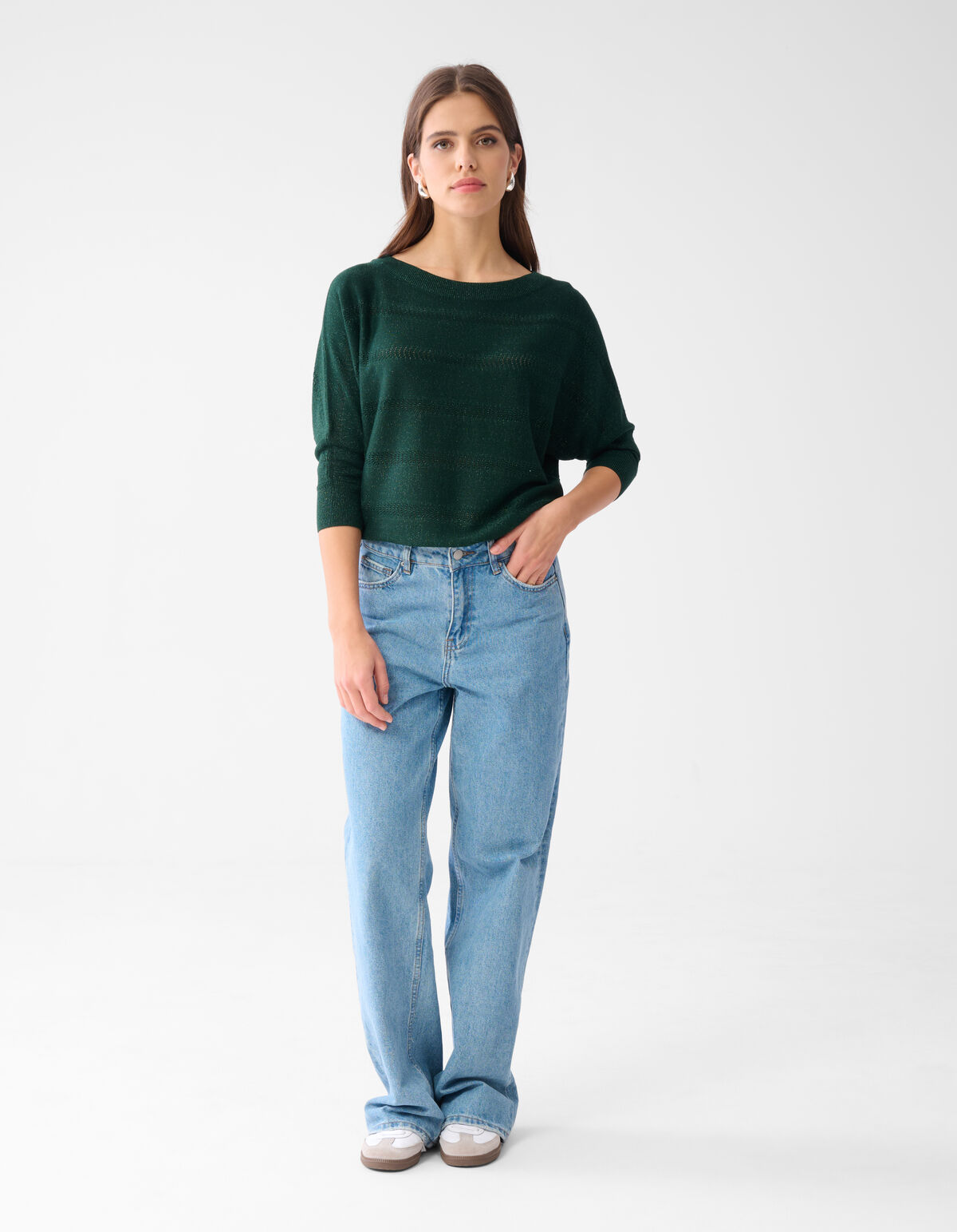 Glitzer Fledermausärmel Pullover Dunkelgrün SHOEBY WOMEN