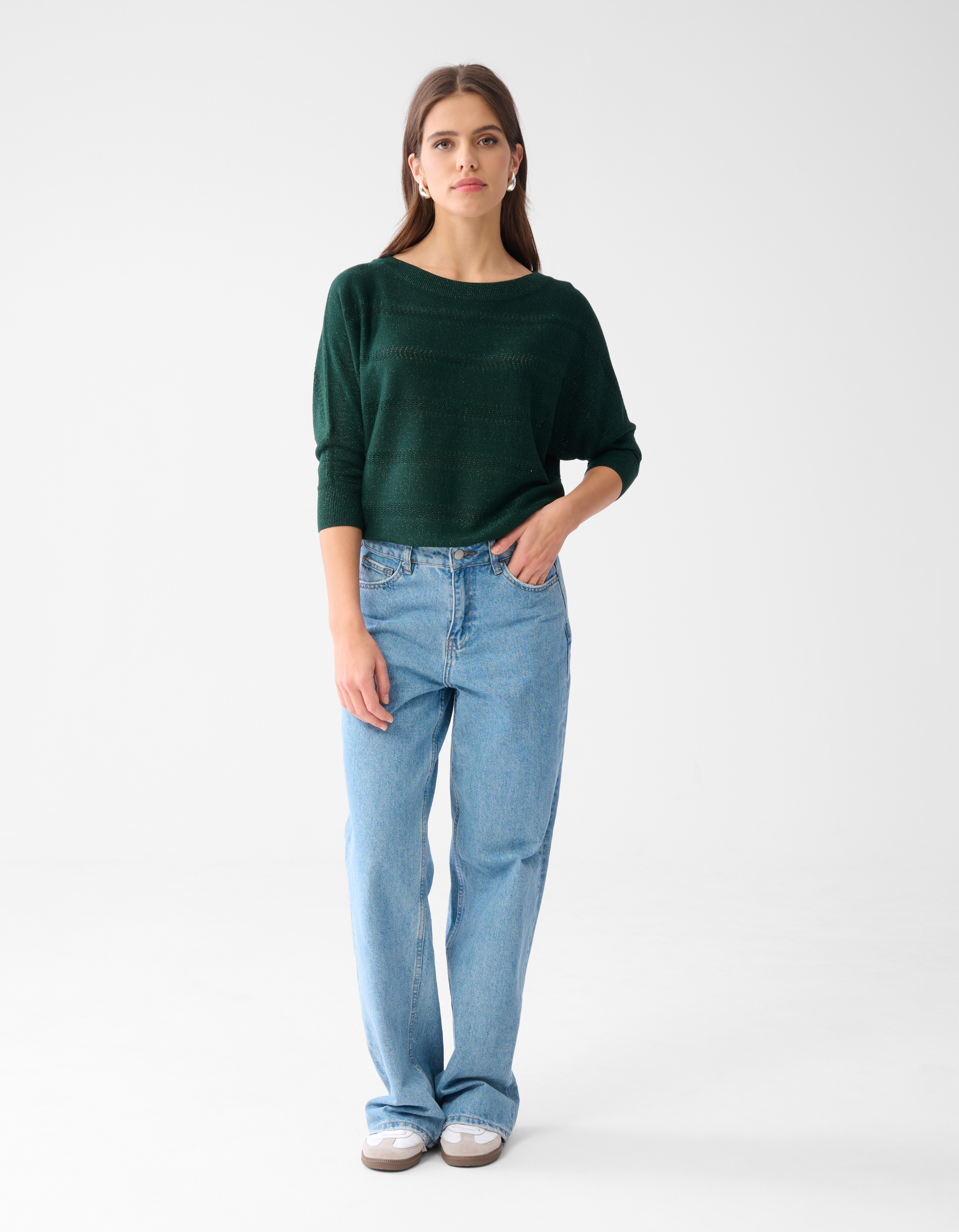 Glitzer Fledermausärmel Pullover Dunkelgrün SHOEBY WOMEN
