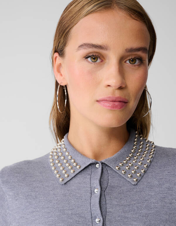 Strass-Strick-Polo Hellgrau SHOEBY WOMEN