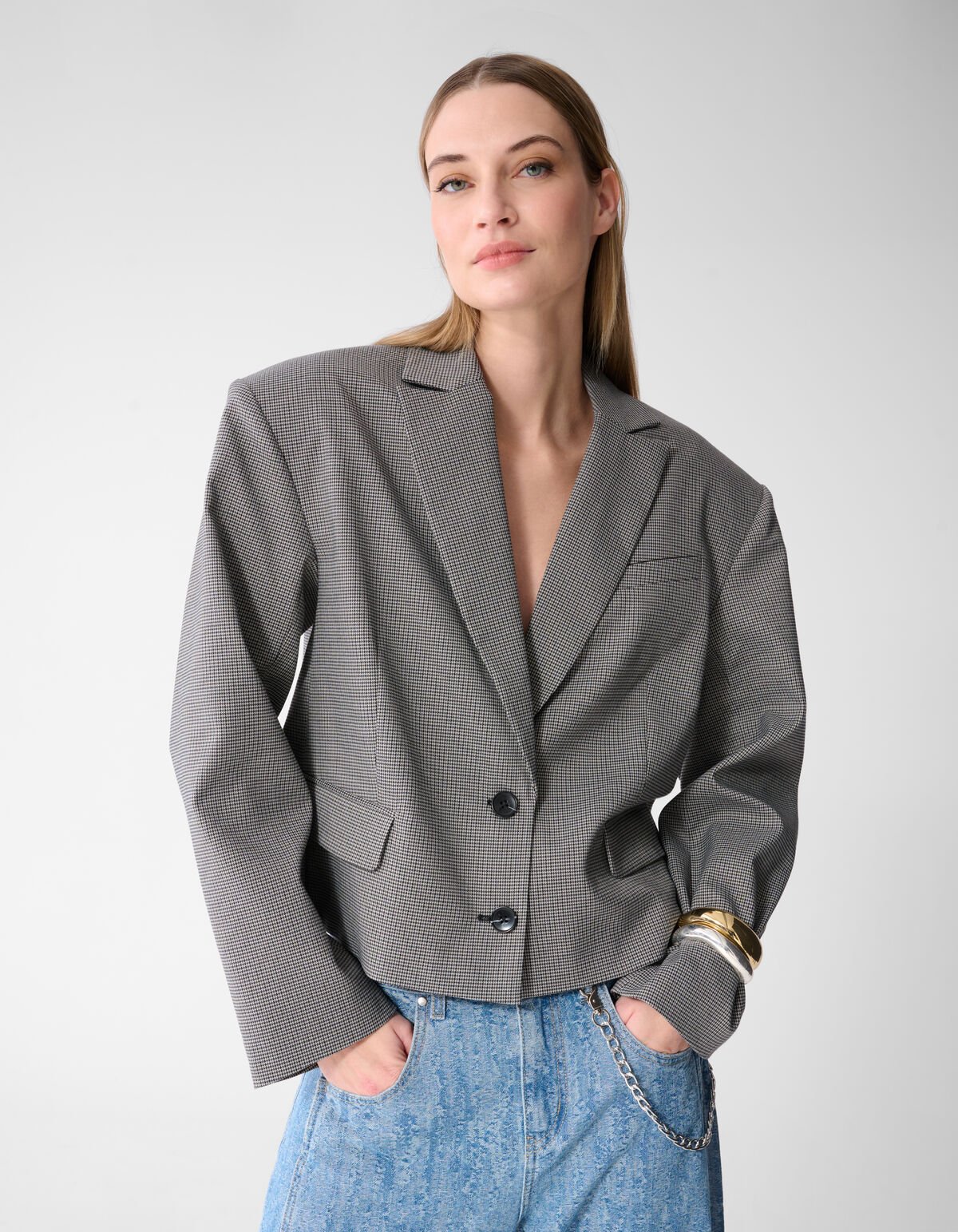 Sportlicher Oversized Karo-Blazer Grau SHOEBY WOMEN