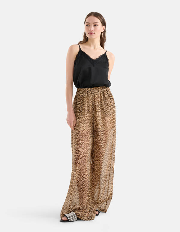 Gepard-Hose mit weitem Bein Braun SHOEBY WOMEN