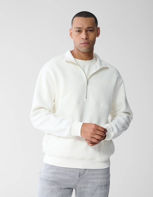Pullover mit halbem Reißverschluss in Off White SHOEBY MEN