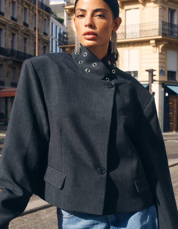 Cropped Eyelet Blazer Dunkelgrau SHOEBY WOMEN