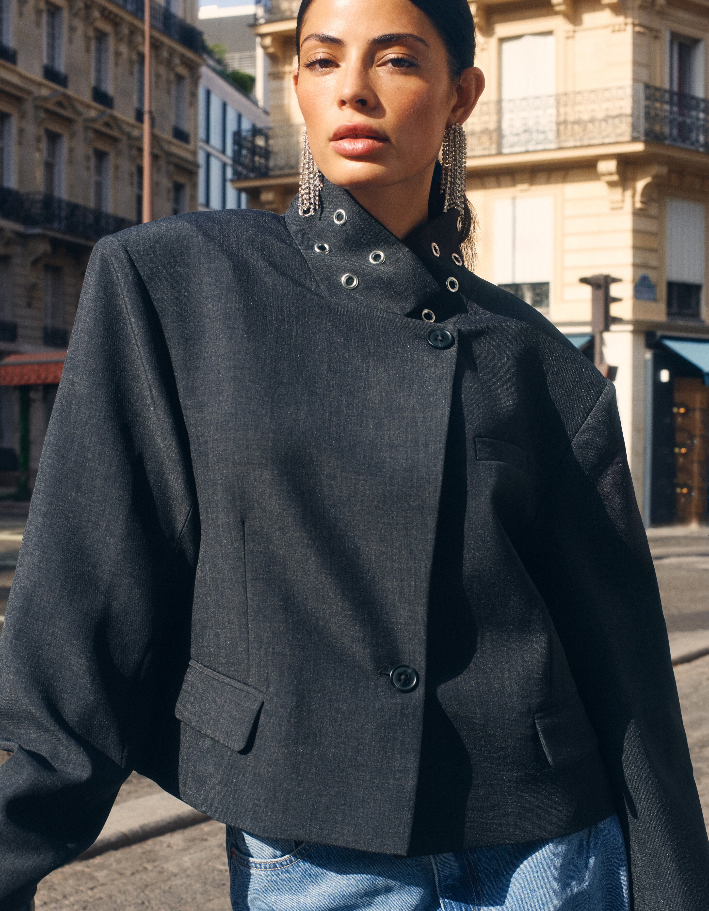 Cropped Eyelet Blazer Dunkelgrau SHOEBY WOMEN