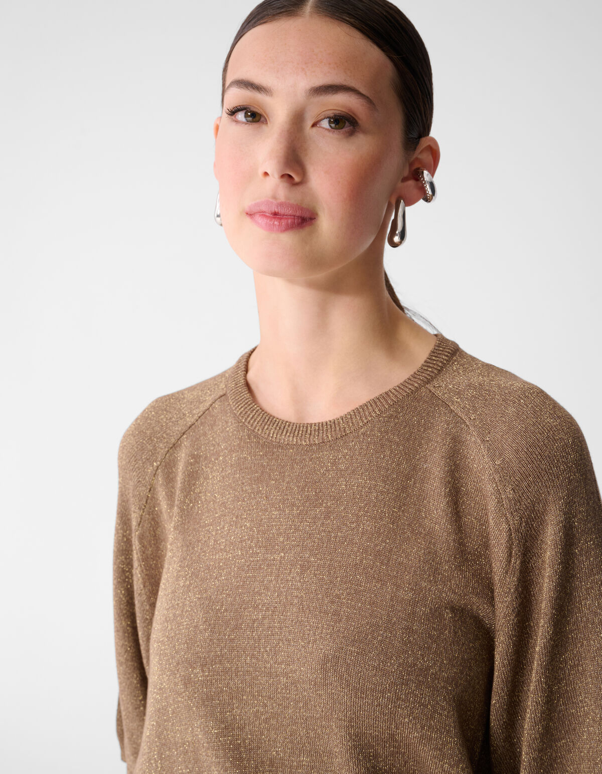 Kurzarm Glitzerpullover Braun SHOEBY WOMEN