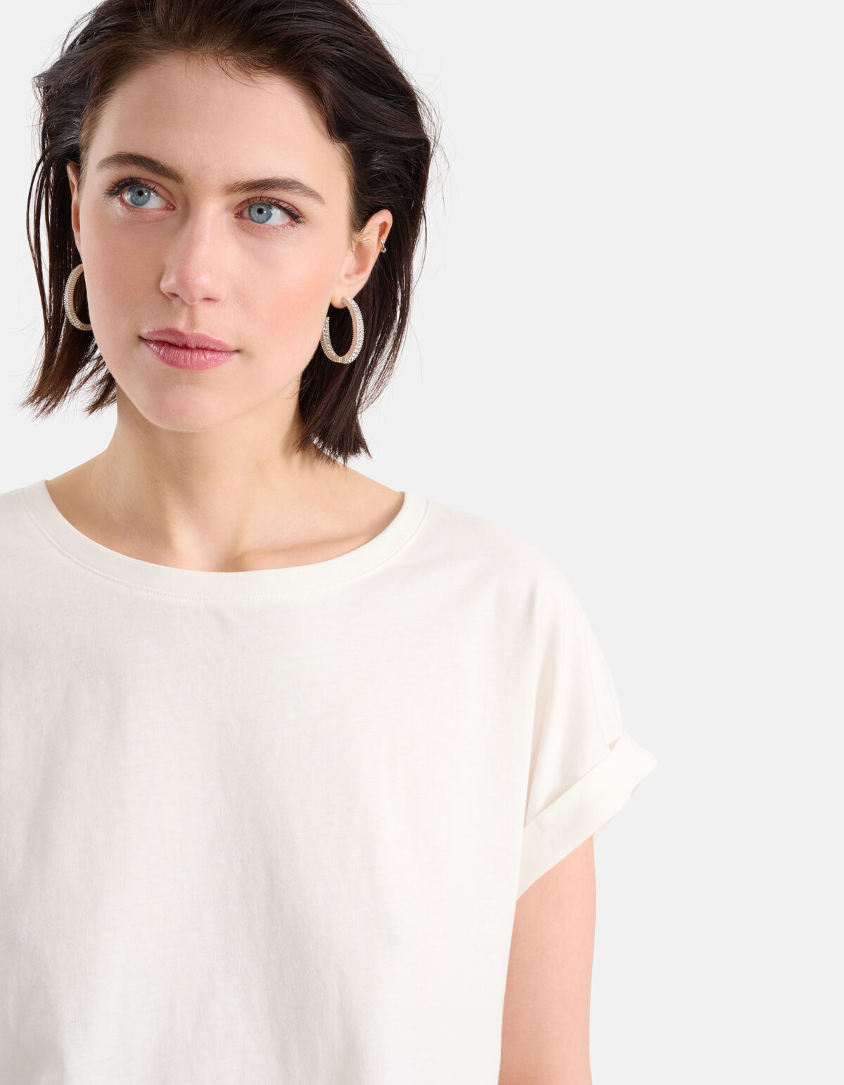 Basis Turn Up Sleeve T-shirt Gebroken Wit SHOEBY WOMEN