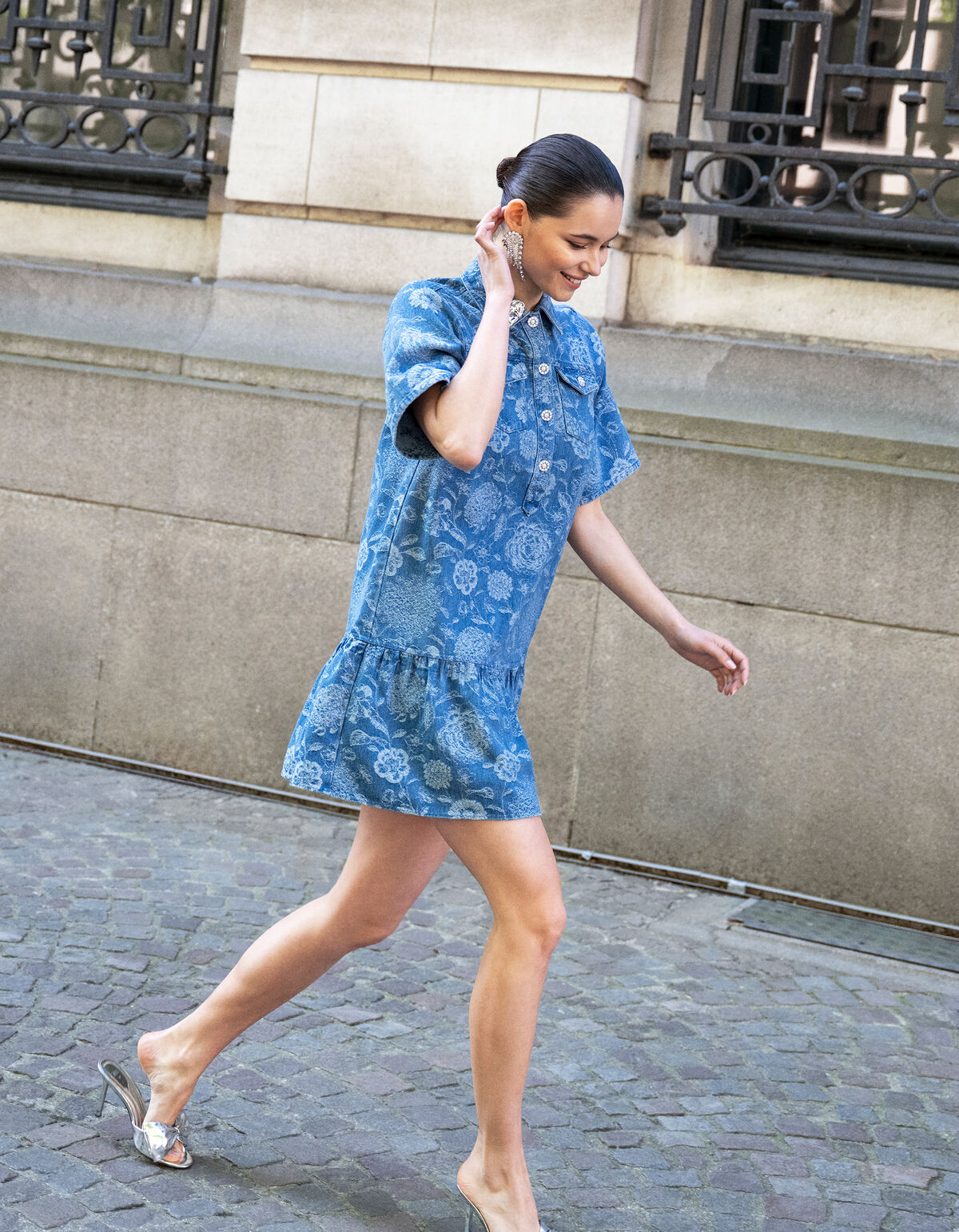 Denim Jacquard Midikleid Blau SHOEBY WOMEN