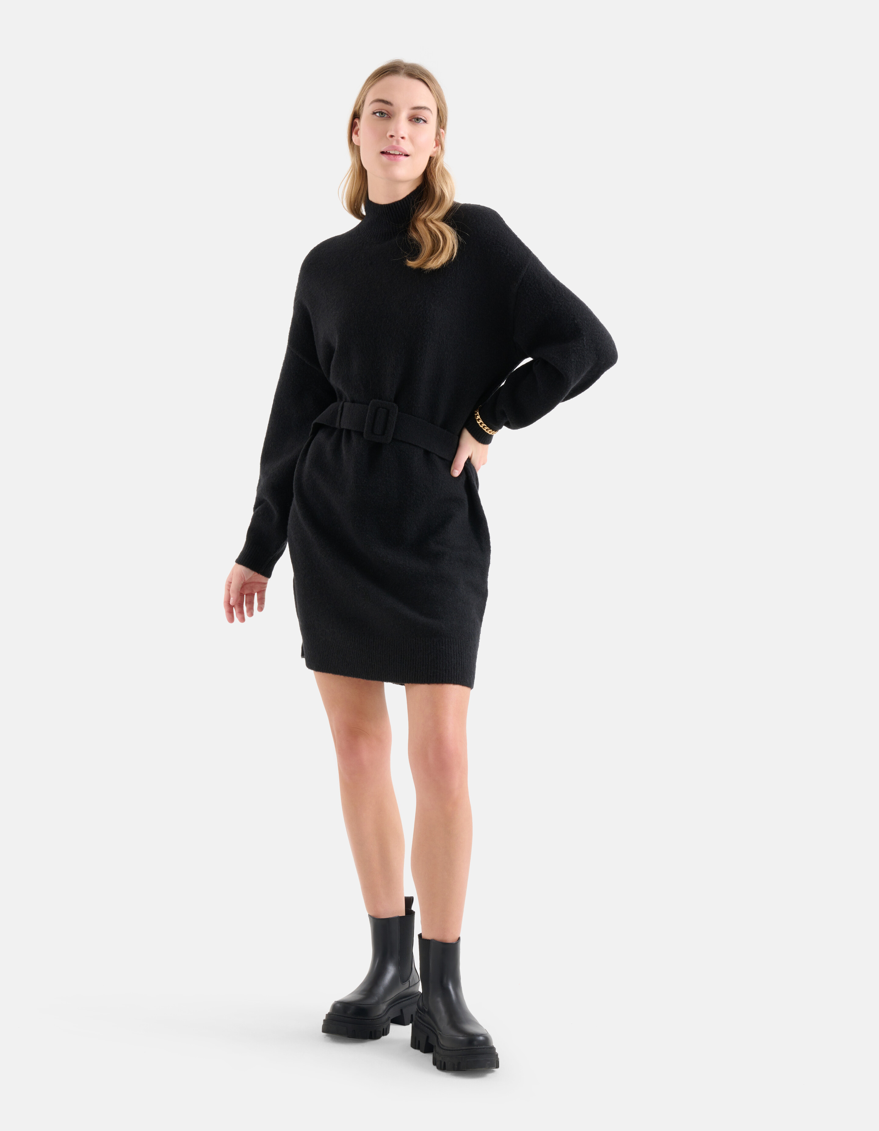 Pulloverkleid mit Gürtel Schwarz SHOEBY WOMEN
