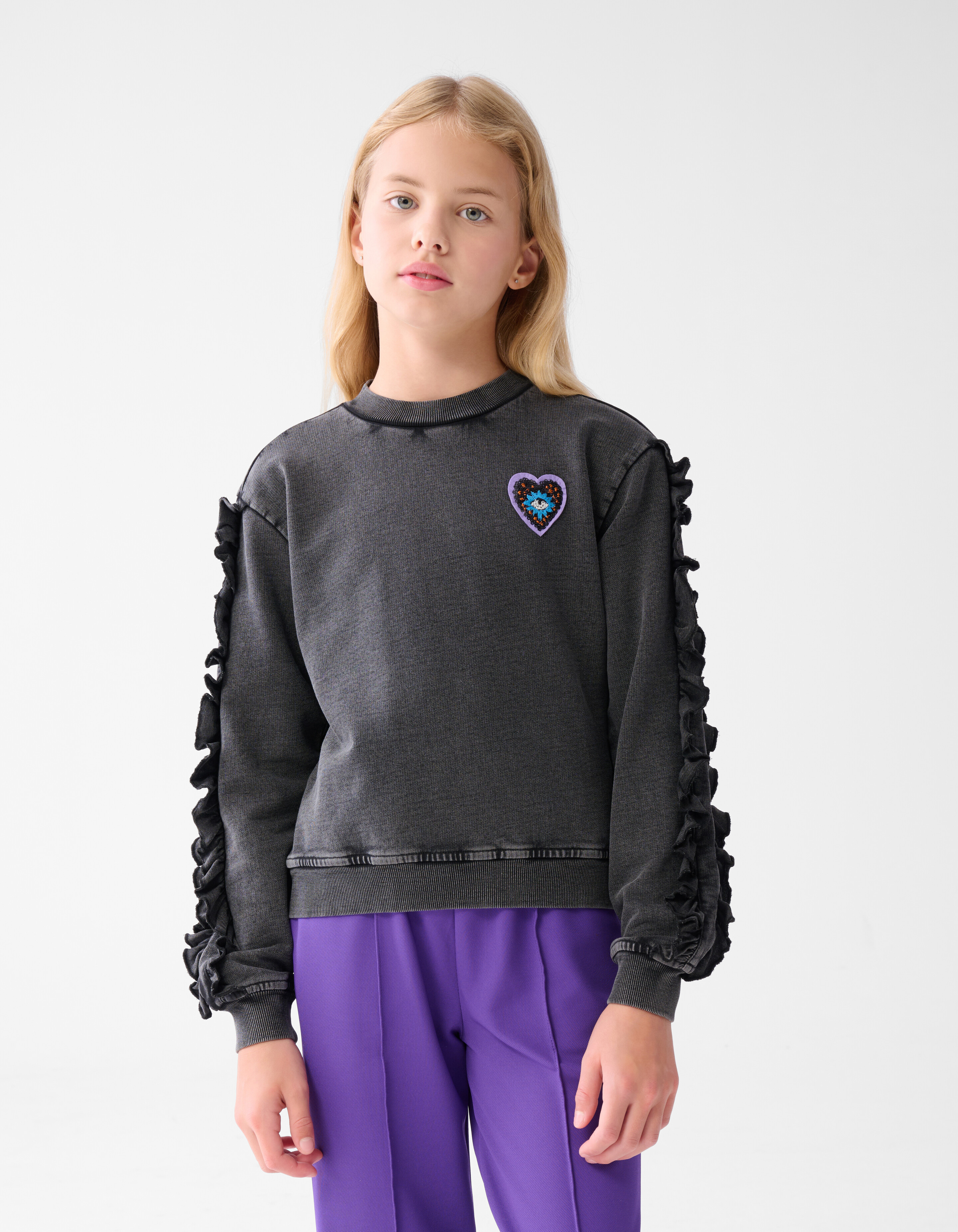 Pullover mit Rüschenstickerei Dunkelgrau SHOEBY GIRLS
