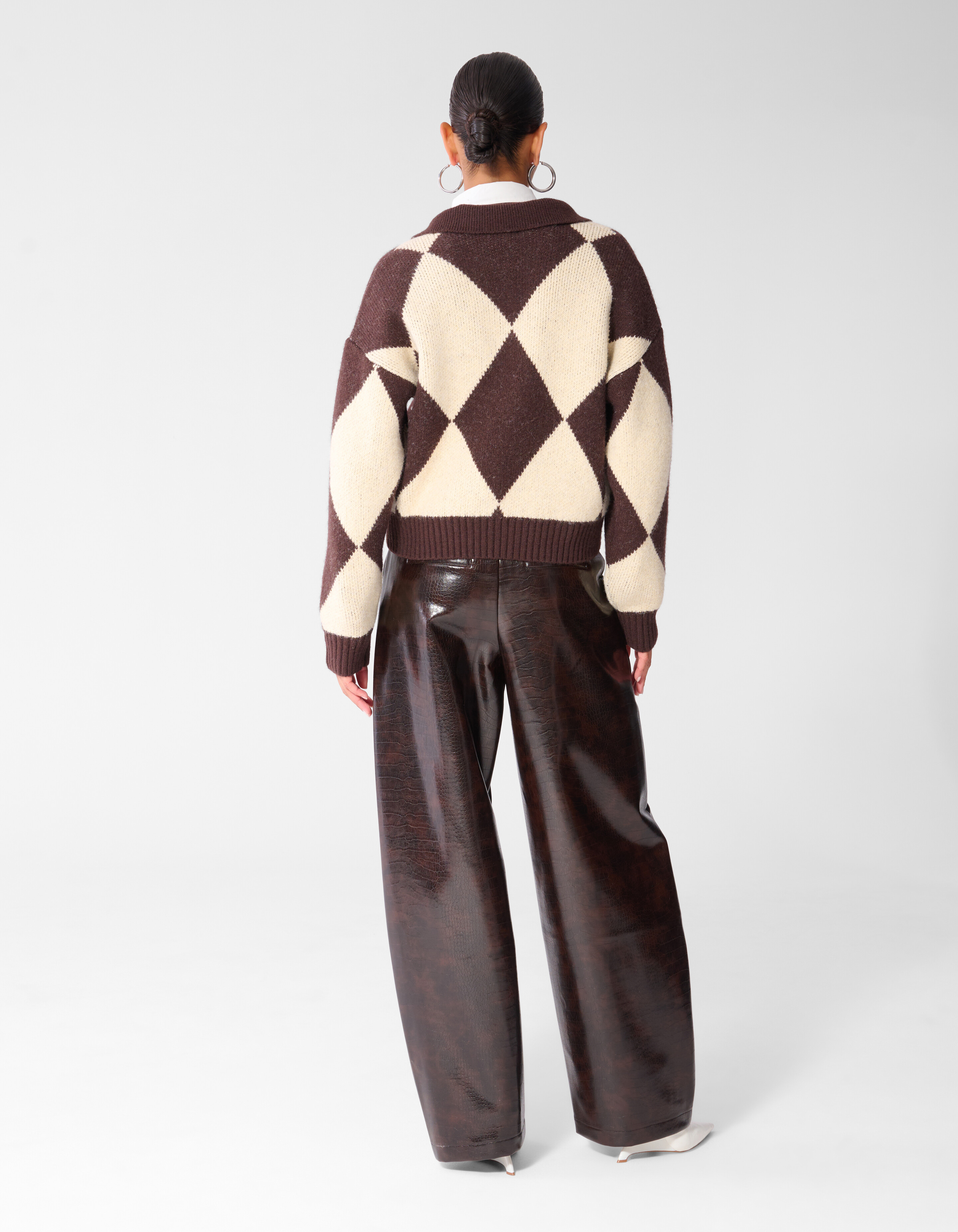 Klassischer Pullover mit Karomuster braun/ecru SHOEBY WOMEN