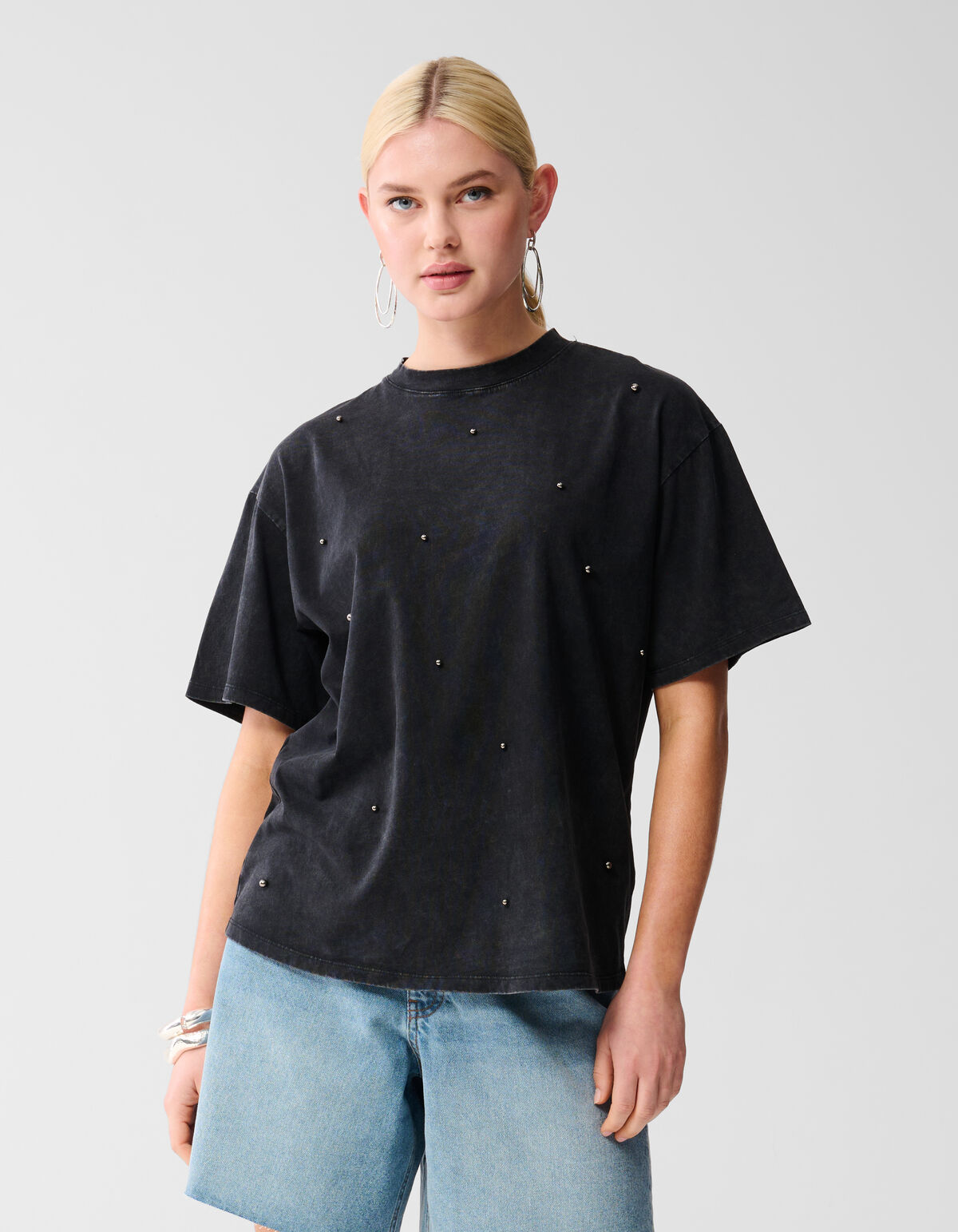 Perlengewaschenes T-shirt Dunkelgrau SHOEBY WOMEN