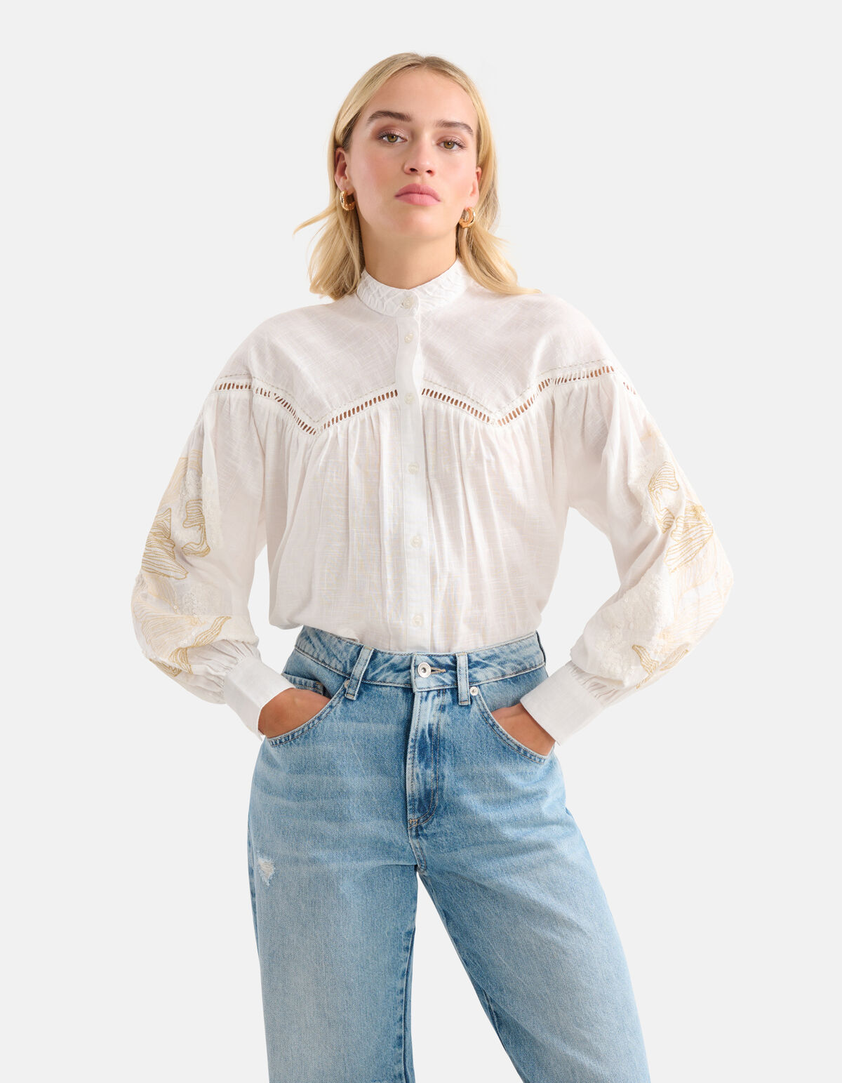 Bluse mit Stickerei und Pailletten Off White SHOEBY WOMEN