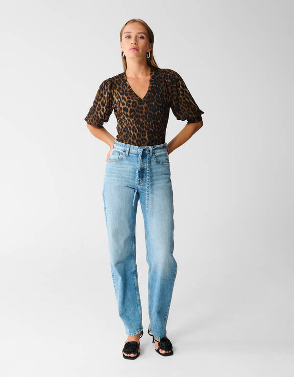 Rippstrick-Leopard-Top Braun SHOEBY WOMEN