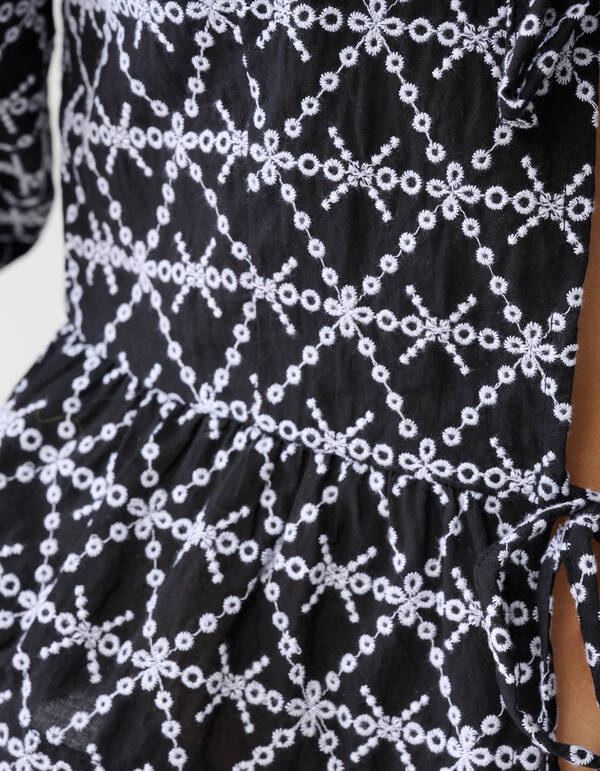 Bedruckte Schleifenbluse Schwarz/Weiß SHOEBY WOMEN