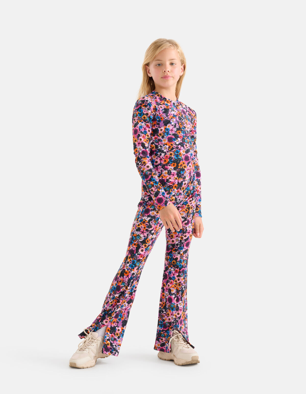 Ausgestellte Leggings mit Blumendruck aus Rippe SHOEBY GIRLS