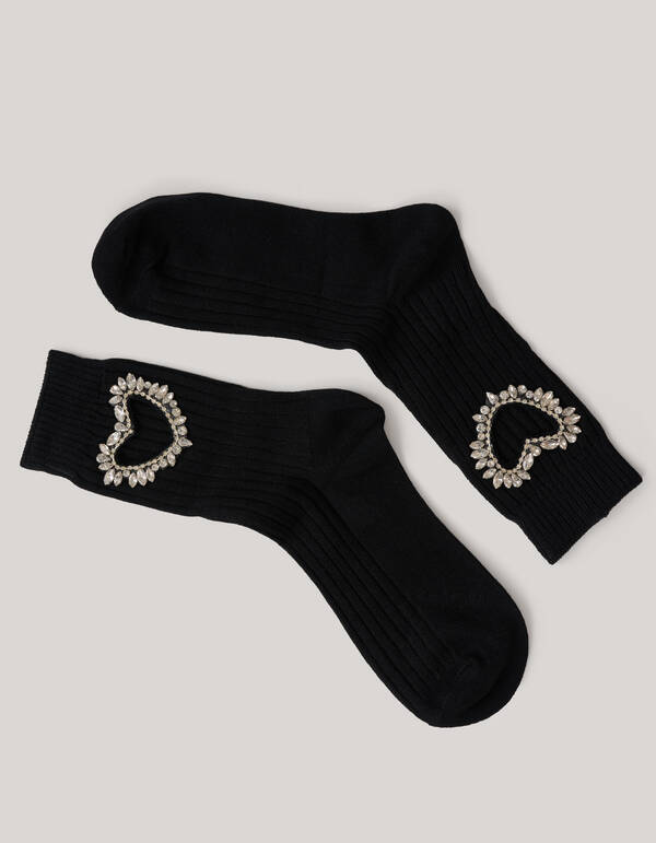 Strass Herz Socken Schwarz SHOEBY ACCESSOIRES