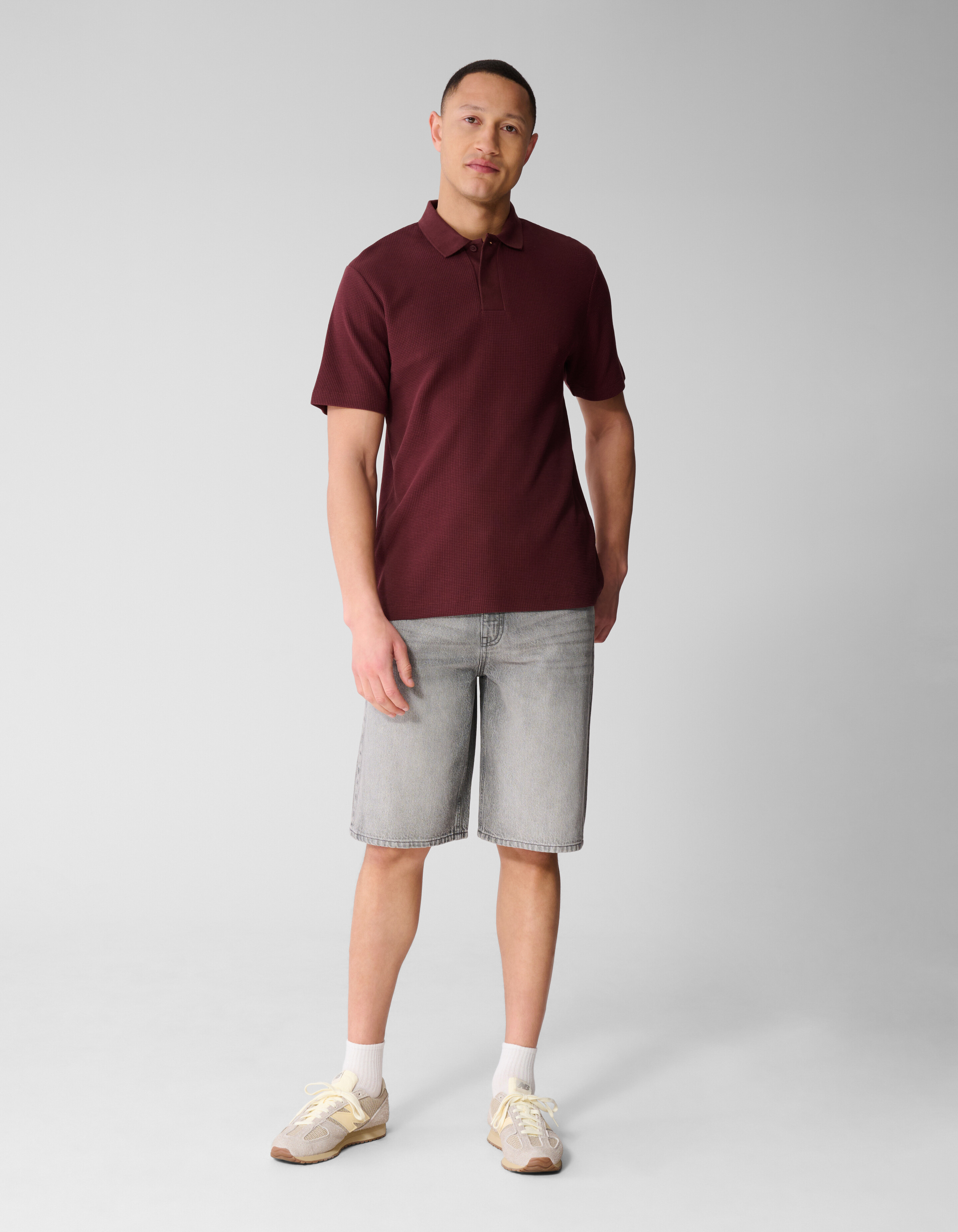 Waffel Polo Dunkelrot SHOEBY MEN