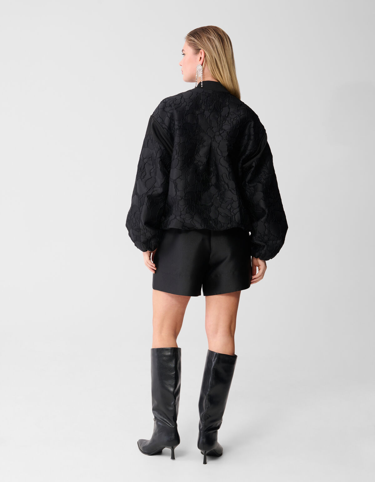 Schwarze Bomberjacke mit Blumenjacquardmuster SHOEBY WOMEN