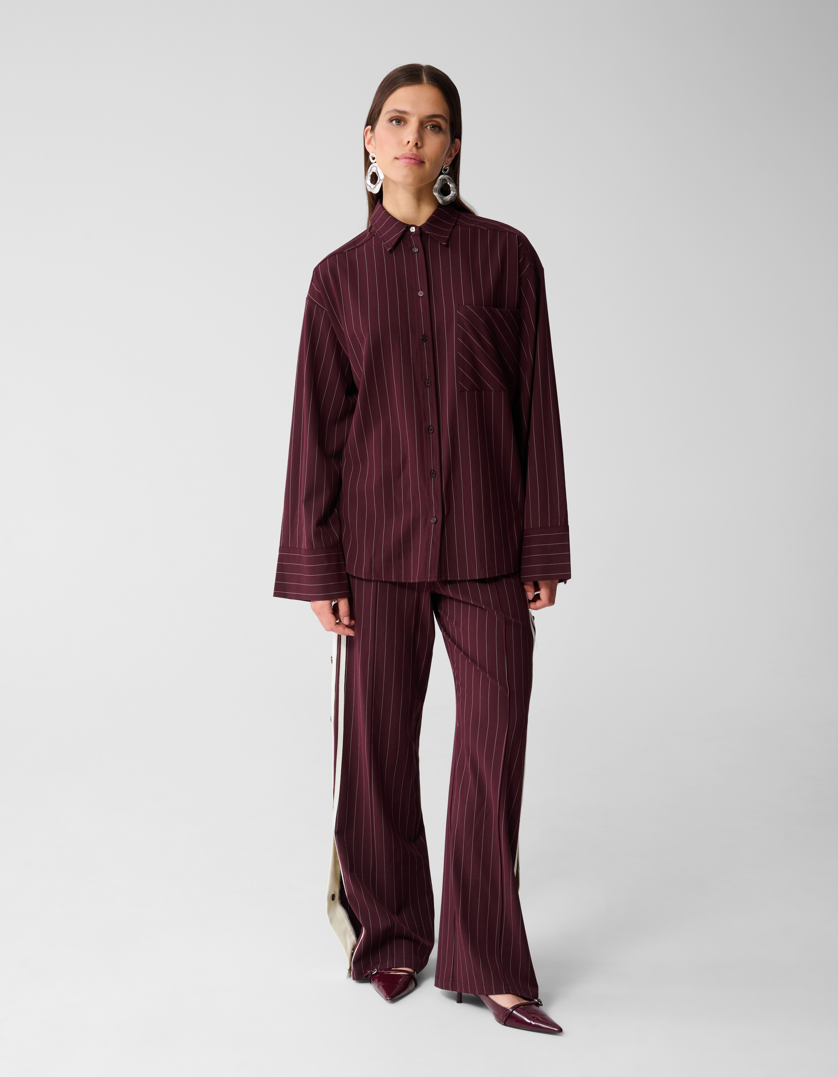 Übergroße Pinstripes Bluse Dunkelrot SHOEBY WOMEN