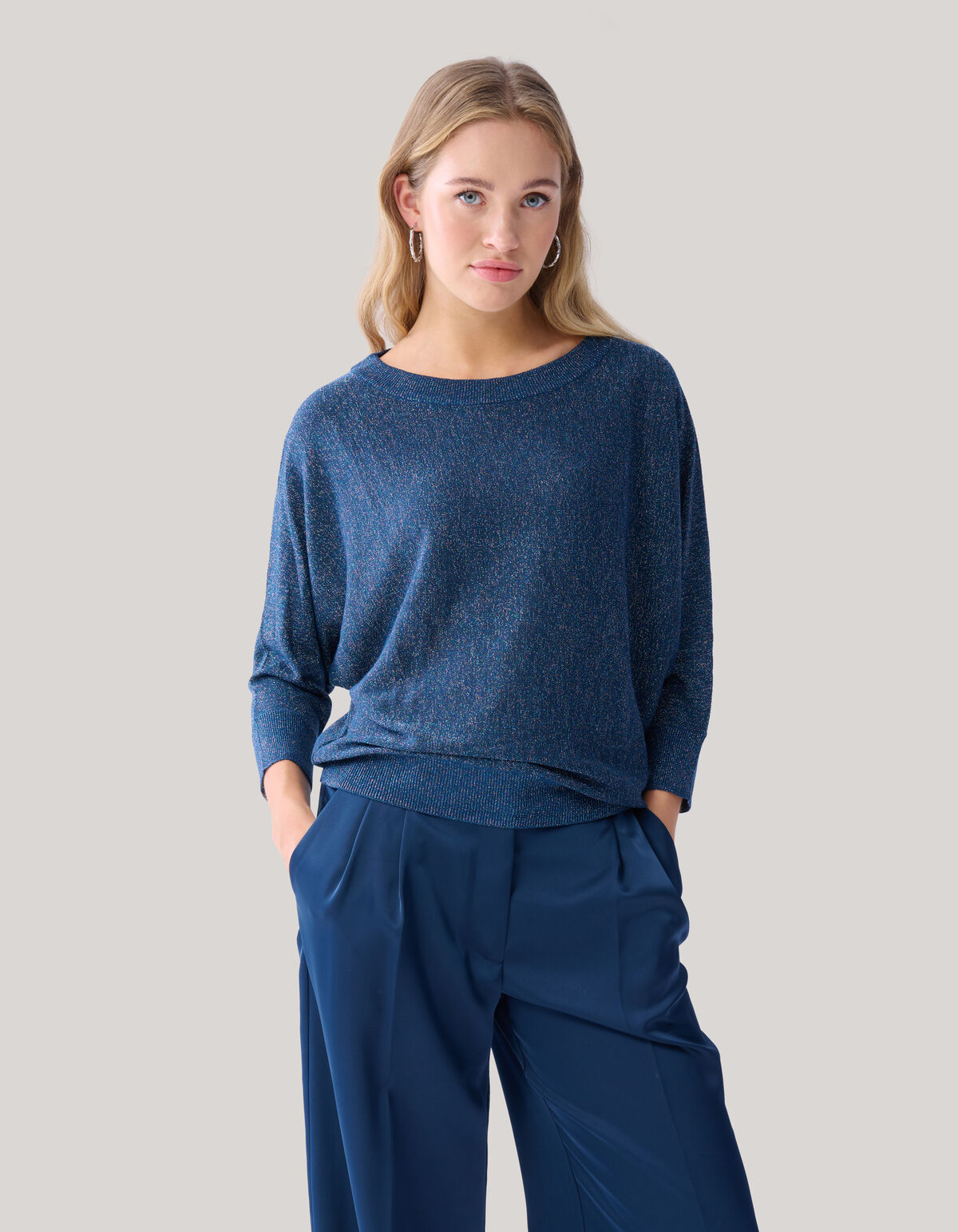 Glitzer Fledermaus&auml;rmel Pullover Blau SHOEBY WOMEN