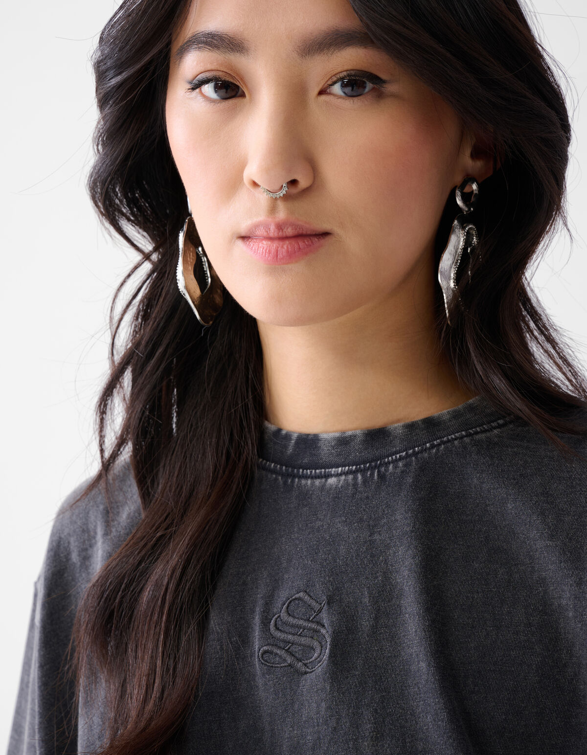 Gewaschenes Logo-T-Shirt Dunkelgrau SHOEBY WOMEN