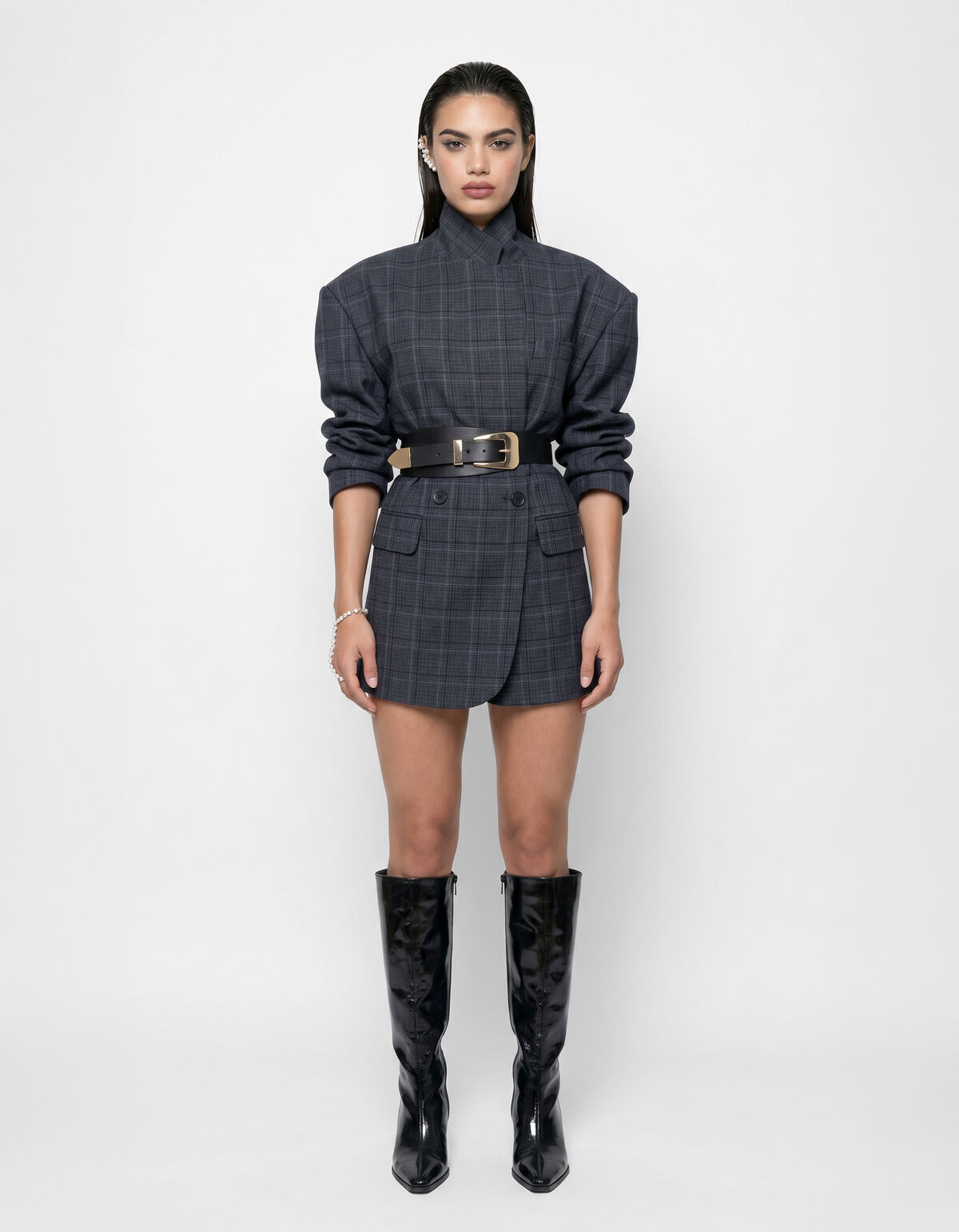 Kariertes Blazer-Kleid Dunkelgrau SHOEBY WOMEN