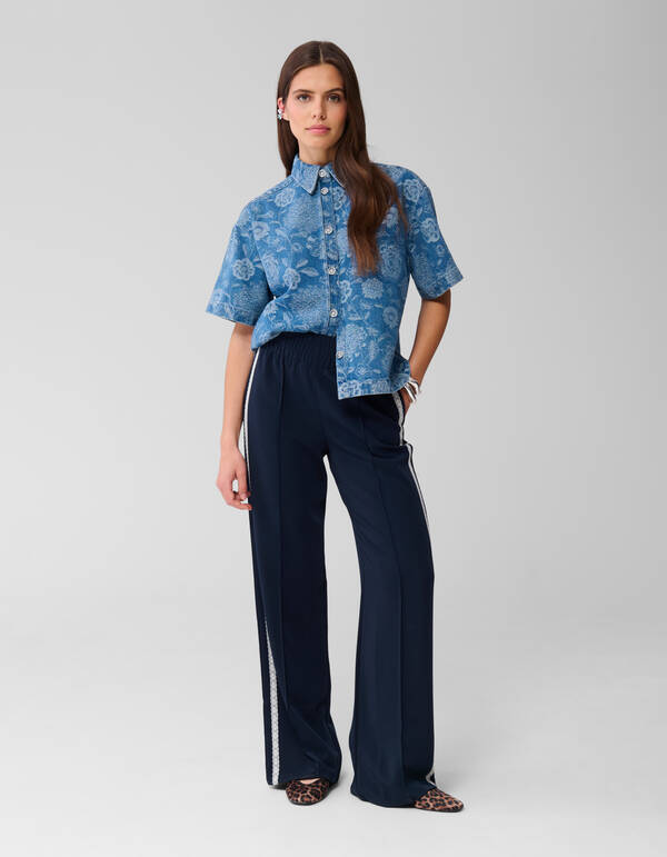 Übergroße Blume Denim Bluse Blauw SHOEBY WOMEN