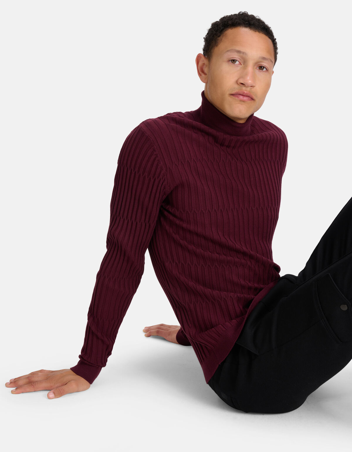 Gestreifter Rollkragenpullover Dunkelrot SHOEBY MEN