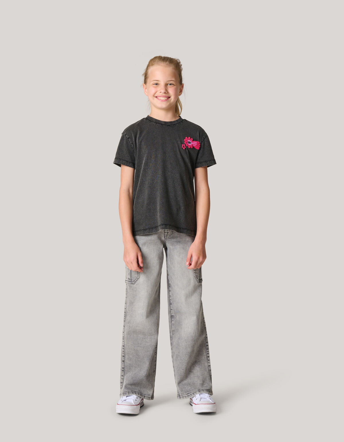 Embroidery T-shirt Donkergrijs SHOEBY GIRLS