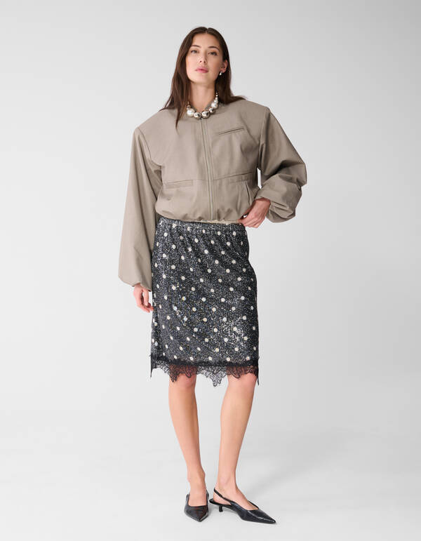 Sequin Polkadot Midi Rock Dunkelgrau SHOEBY WOMEN