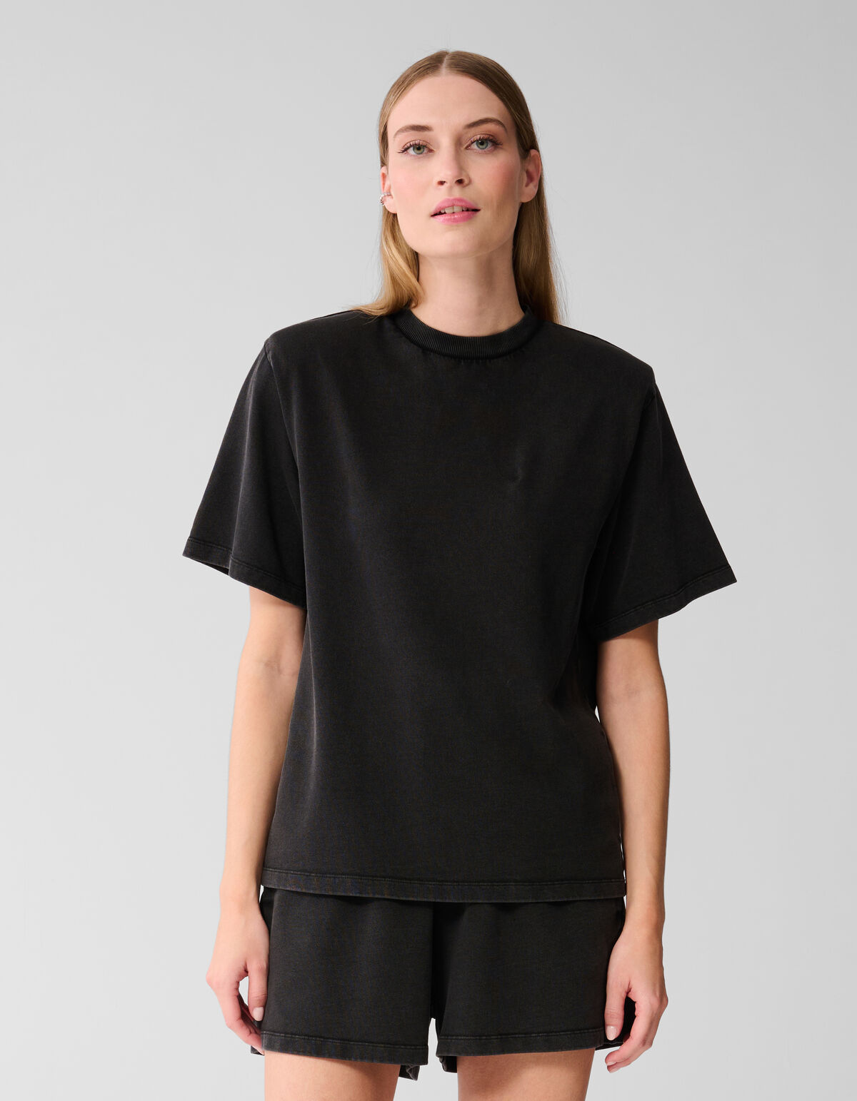Gefüttertes gewaschenes Sweat-T-Shirt Donkergrijs SHOEBY WOMEN