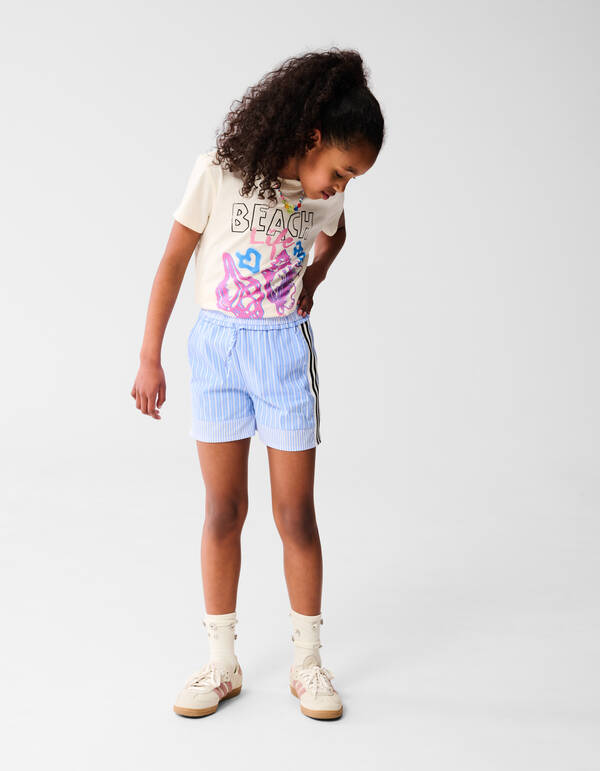 Gestreifte Popeline-Shorts Hellblau SHOEBY GIRLS