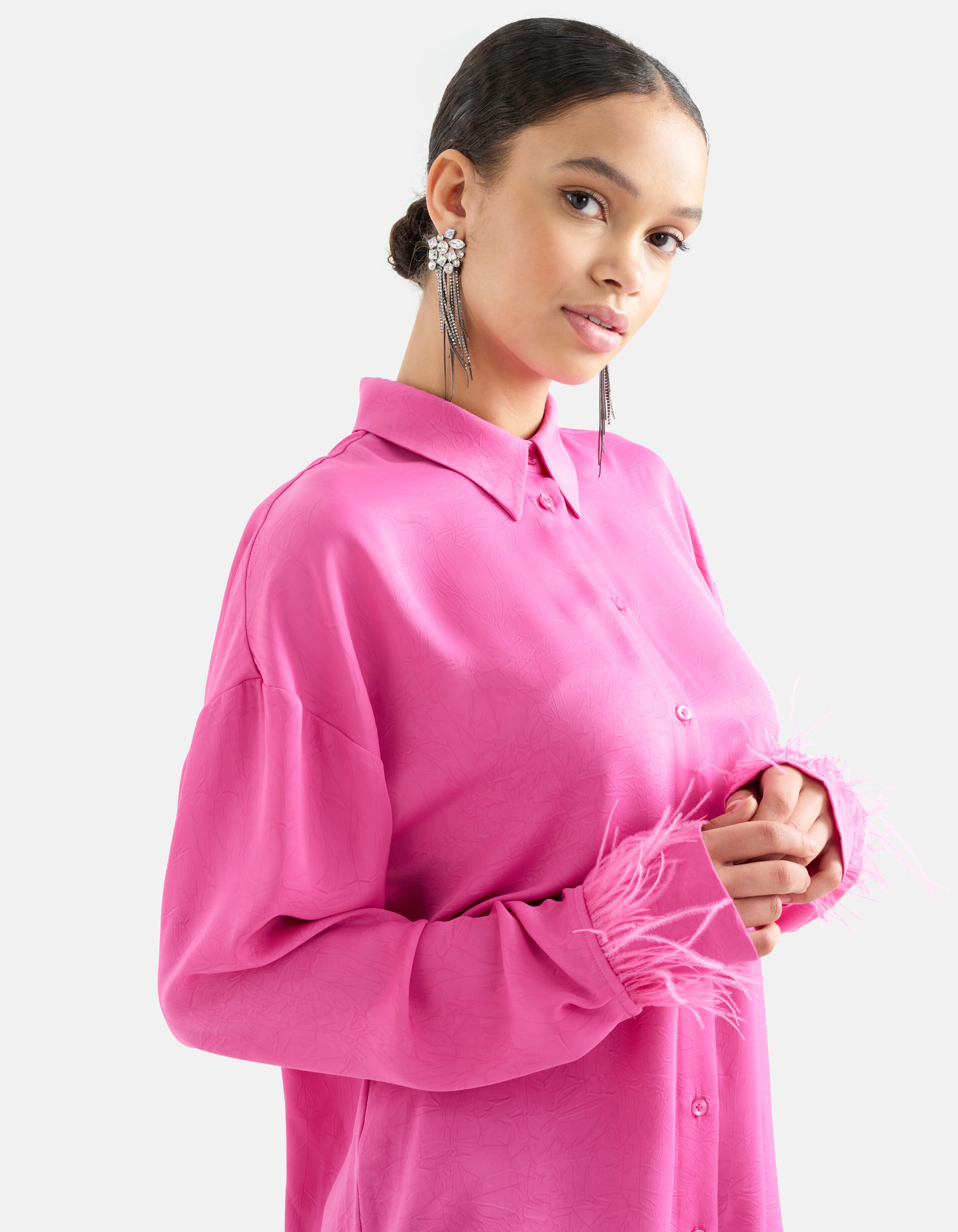 Satin Bluse mit Federn Rosa SHOEBY WOMEN