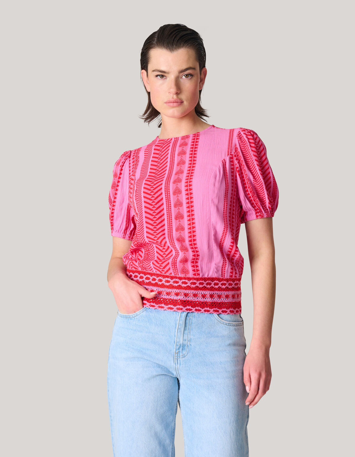 Printed Crinkle Top Roze/Rood SHOEBY WOMEN